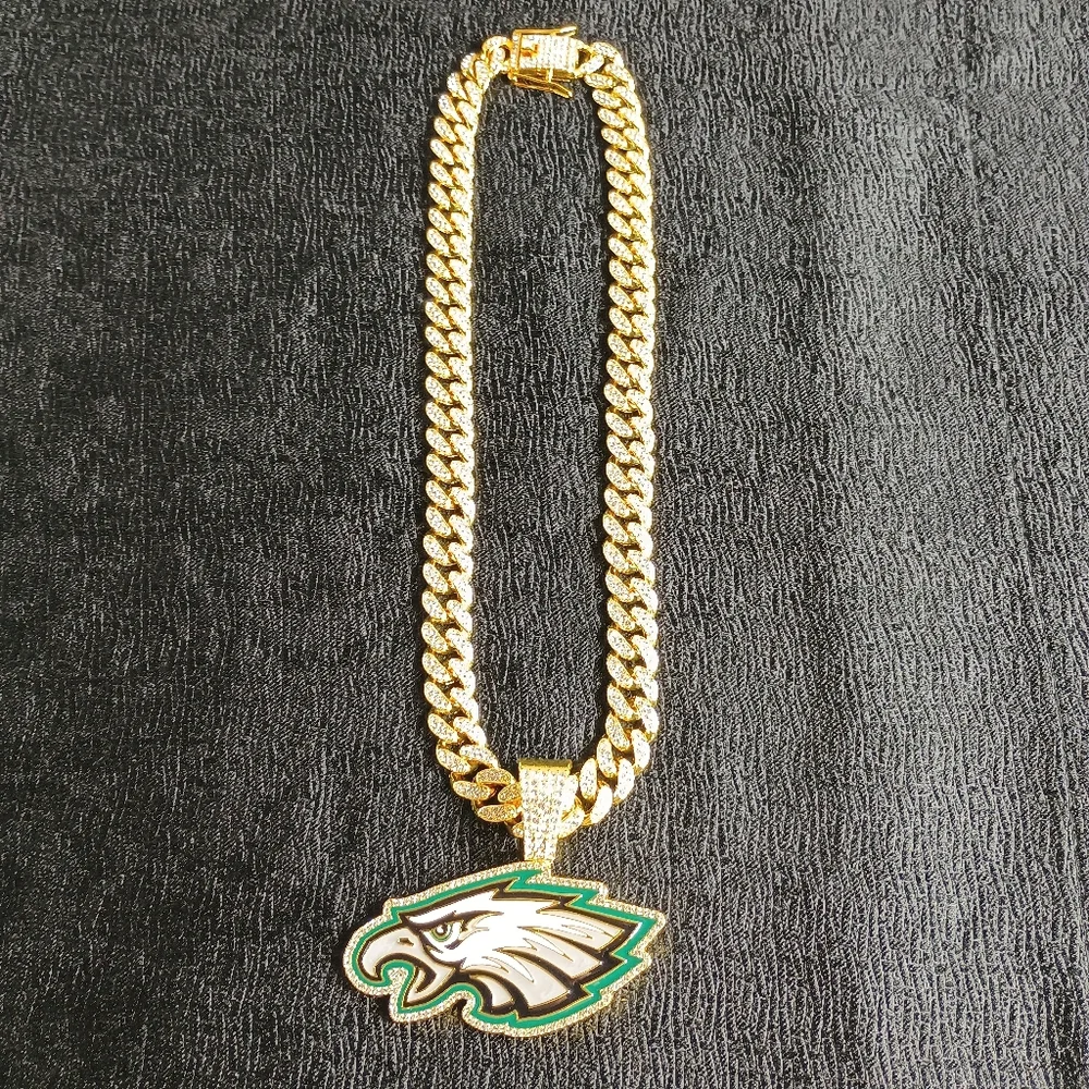 Philadelphia Eagles Necklace Pendant Cuban Chain Link Football NFL Jewelry
